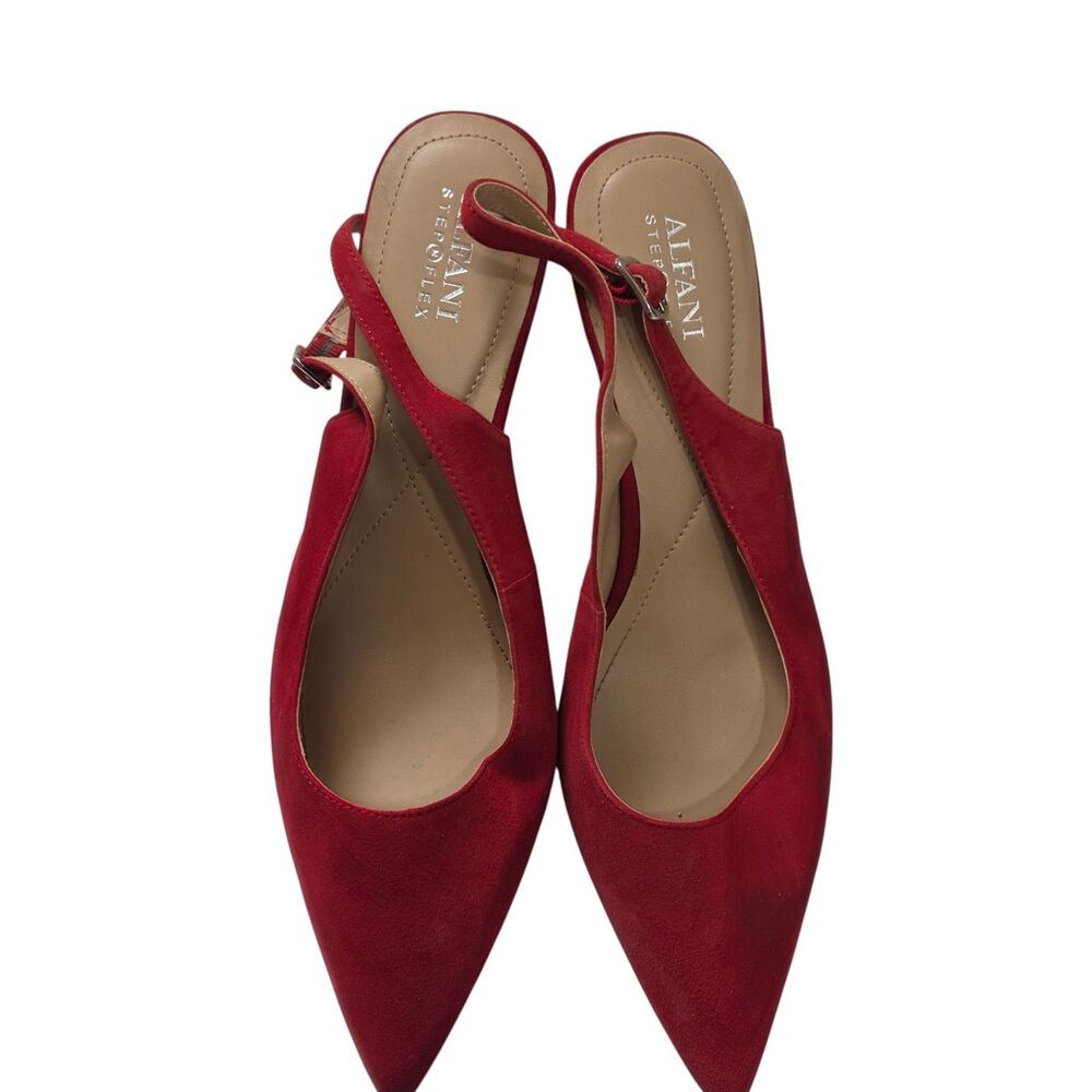 Alfani Step Flex Red Suede Slingback Kitten Heels Pointed Toe Women's‎ 9.5M